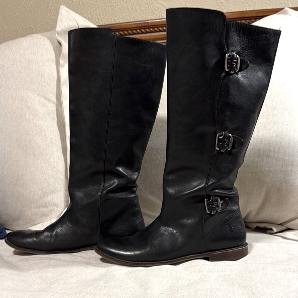 Frye Black Leather Boots with Buckles